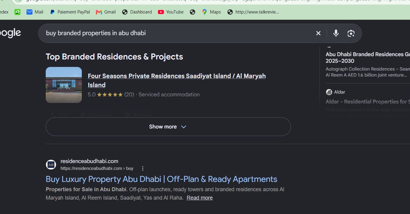 Google result for “buy branded properties in abu dhabi”.